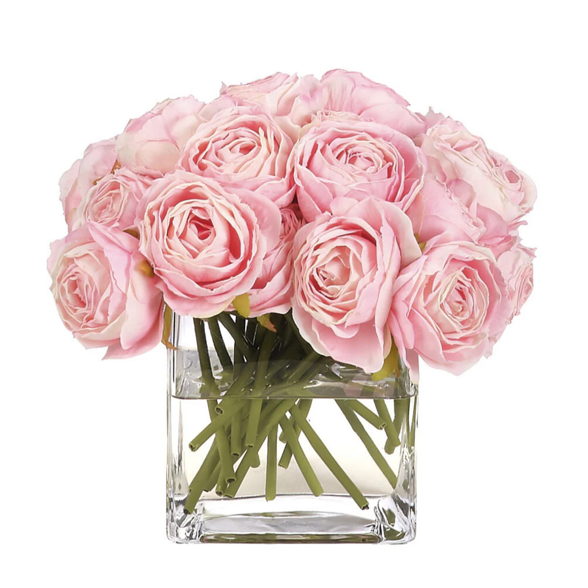 8" Faux Pink Rose Watergarden in Glass Cube | The Well Appointed House, LLC