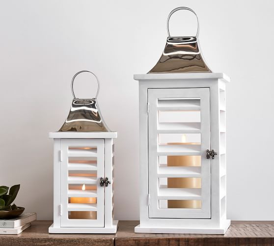 Shutter Mango Wood Lanterns - White | Pottery Barn (US)