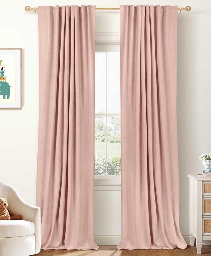 100% Blackout Shield Linen Blackout Curtains for Bedroom 84 Inches Long, Back Tab/Rod Pocket Livi... | Amazon (US)