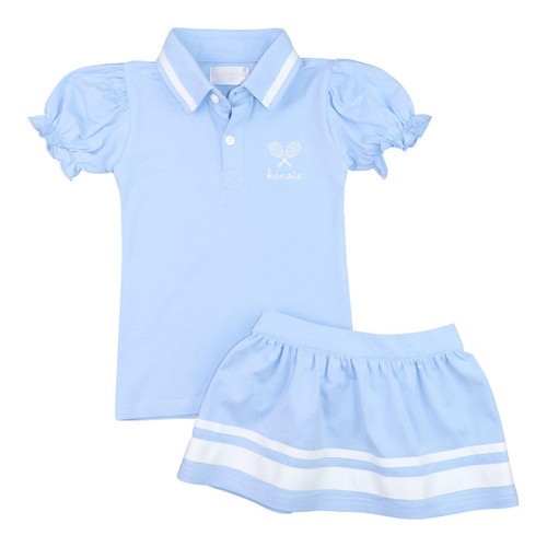 Blue Knit Embroidered Tennis Skirt Set | Cecil and Lou