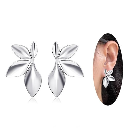 Silver Leaf Stud Earrings Medium Leaf Drop Dangle Earrings for Women Hypoallergenic Plant Earring... | Amazon (US)