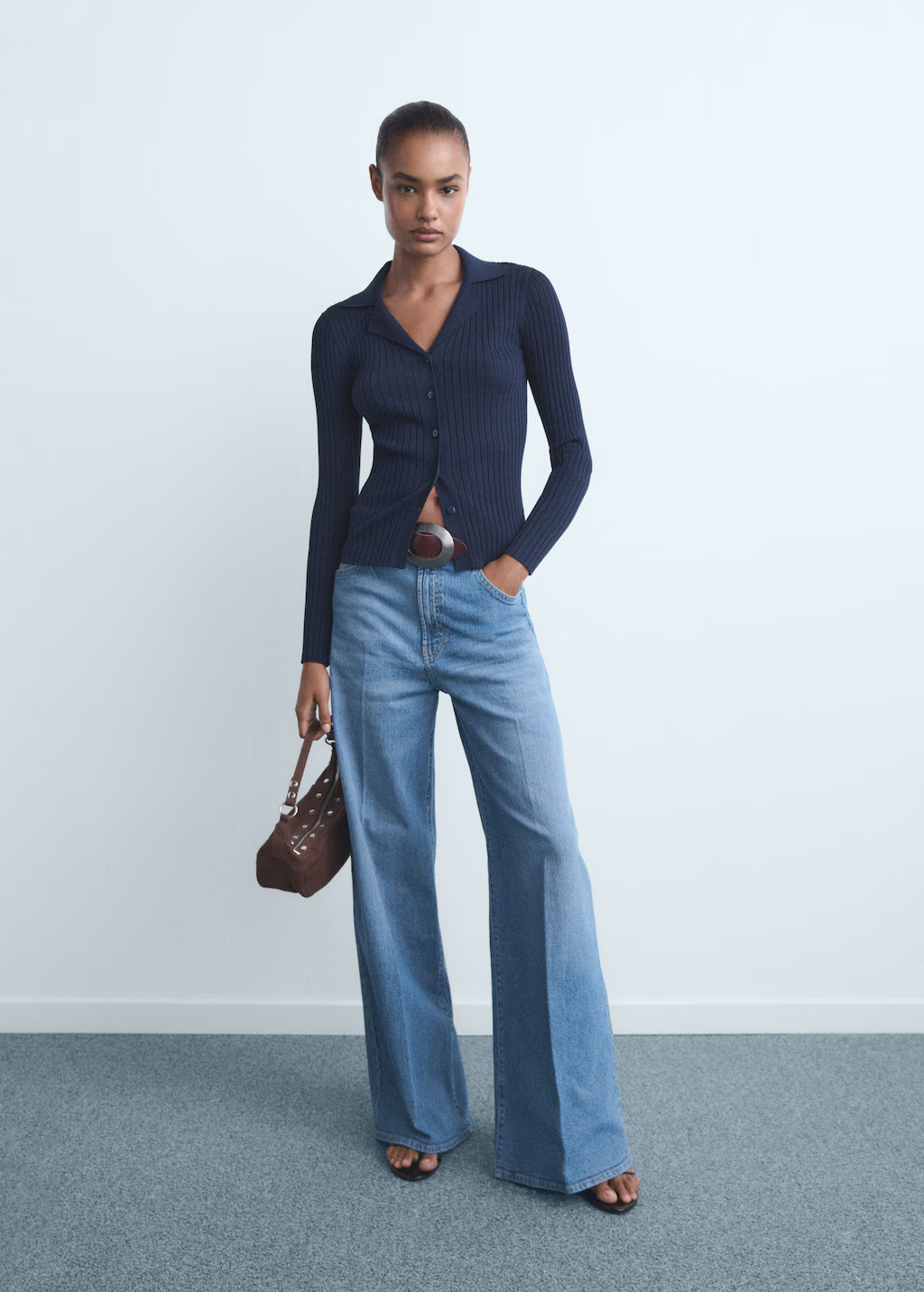 High-waisted wide-leg jeans medium blue - Woman - 4 - MANGO | Mango (US/MX/AU)