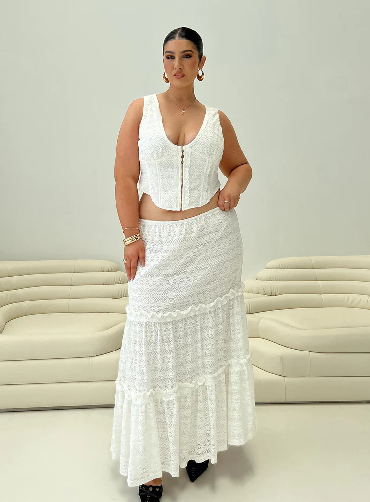Buttacupe Lace Maxi Skirt White Curve | Princess Polly US