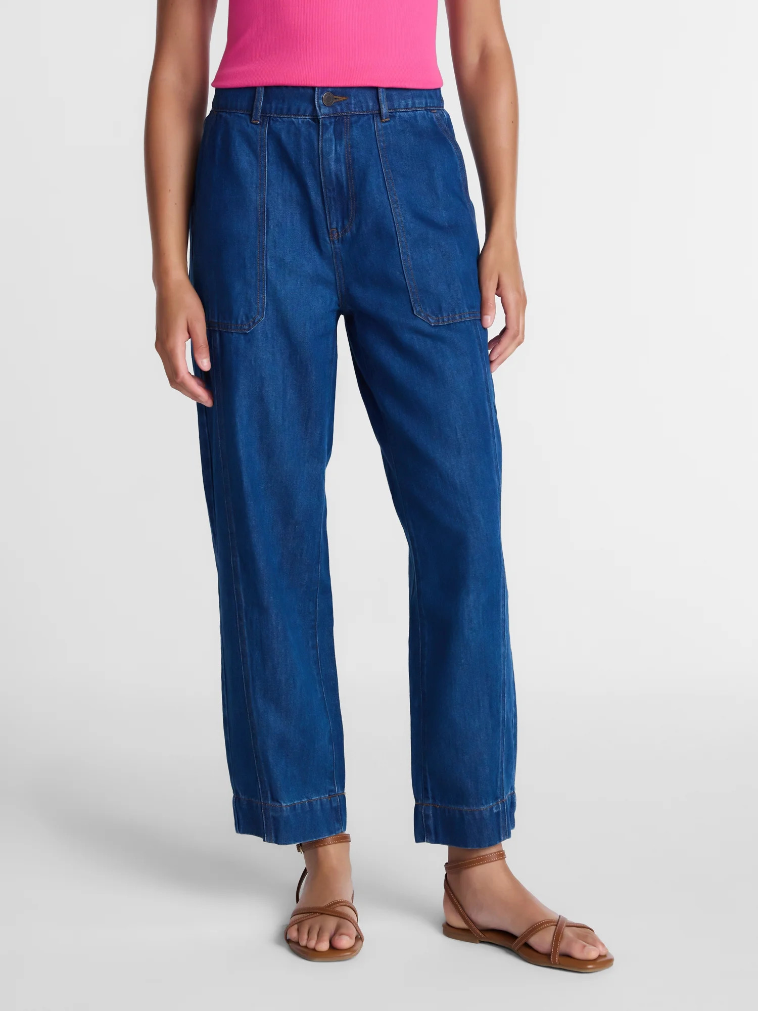 Time and Tru Women's High Rise Drapey Barrel Jeans, 28" Inseam, Sizes XS-XXXL | Walmart (US)