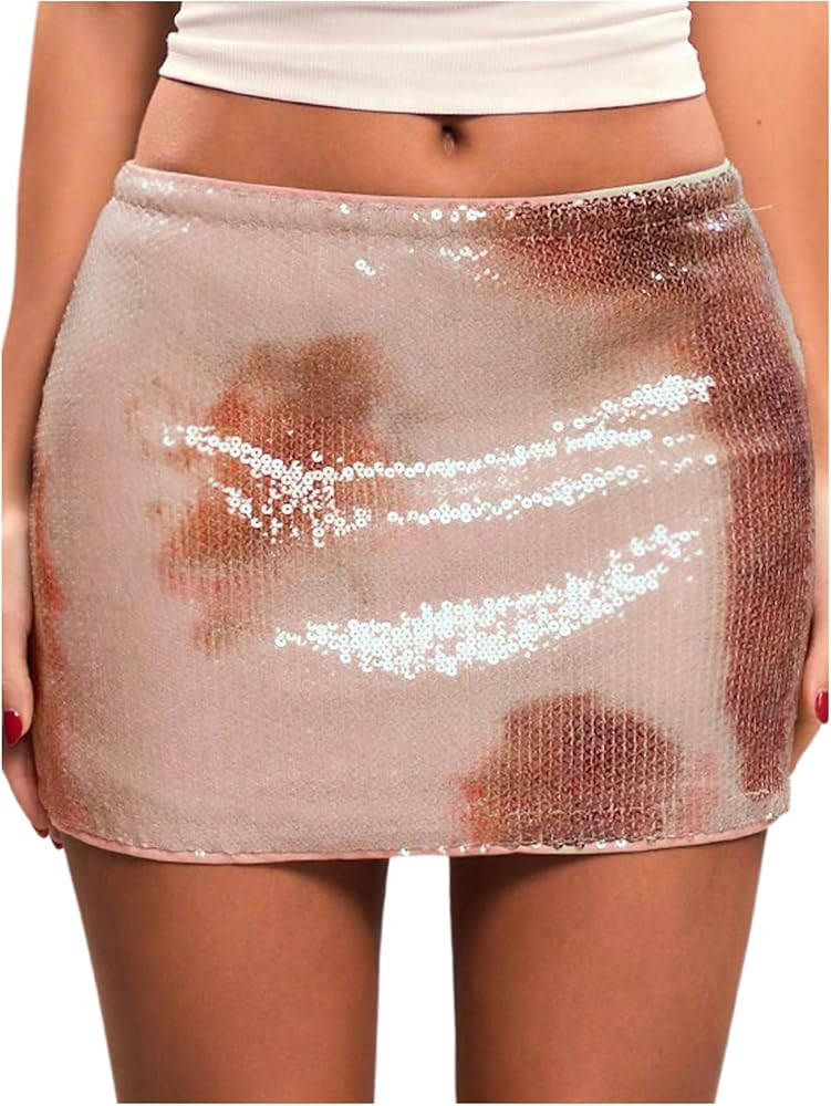 Floerns Women's Tie Dye Bodycon Mini Skirts Shiny Sequin Low Rise Waist Party Pencil Skirt | Amazon (US)