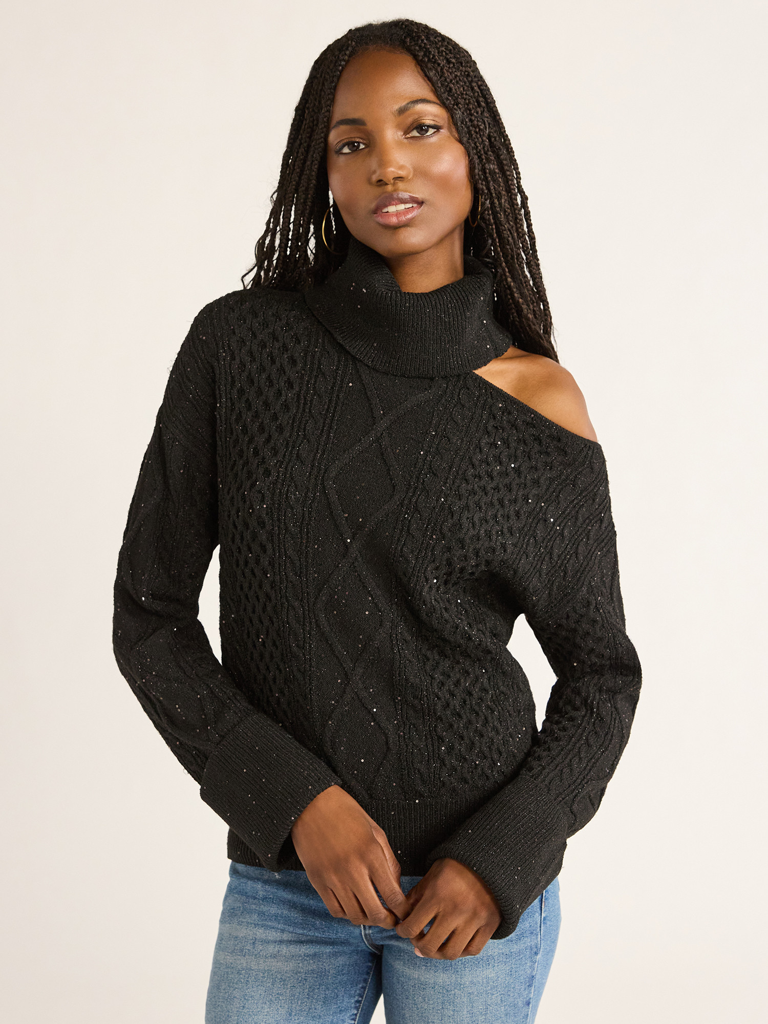 Sofia Jeans Women's Cozy Shine Sweater with Long Sleeves, Mid-weight, Sizes XS-XXXL | Walmart (US)