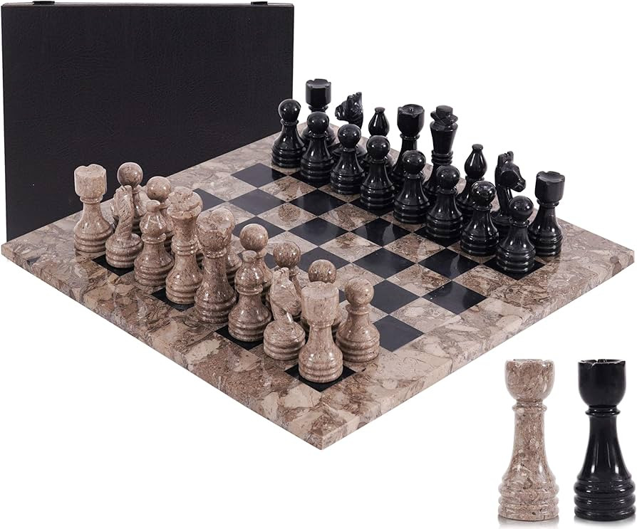 Marble Chess Set for Adults 15" Handmade Oceanic & Black Board Game with 32 Chess Pieces, 2 Extra... | Amazon (US)