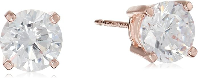 Amazon Essentials Plated Sterling Silver Cubic Zirconia Stud Earrings (Round & Princess) | Amazon (US)