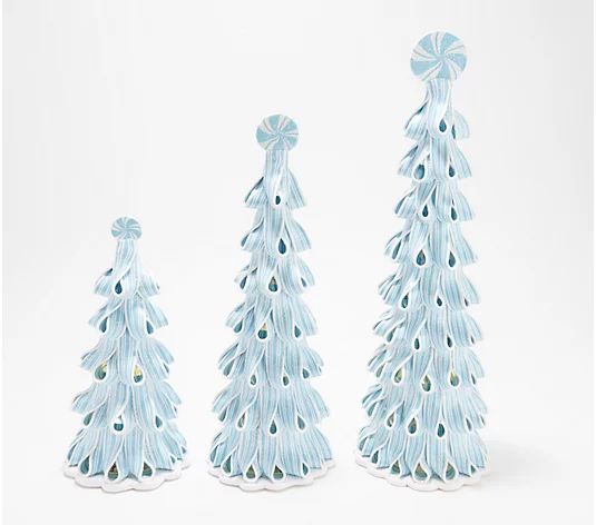 Set of 3 Illuminated Candy Ribbon Trees by Valerie - QVC.com | QVC