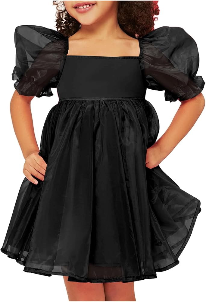 WDIRARA Toddler Girl's Mesh Tulle Dress Square Neck Puff Short Sleeve Ruffle Hem Birthday Party C... | Amazon (US)