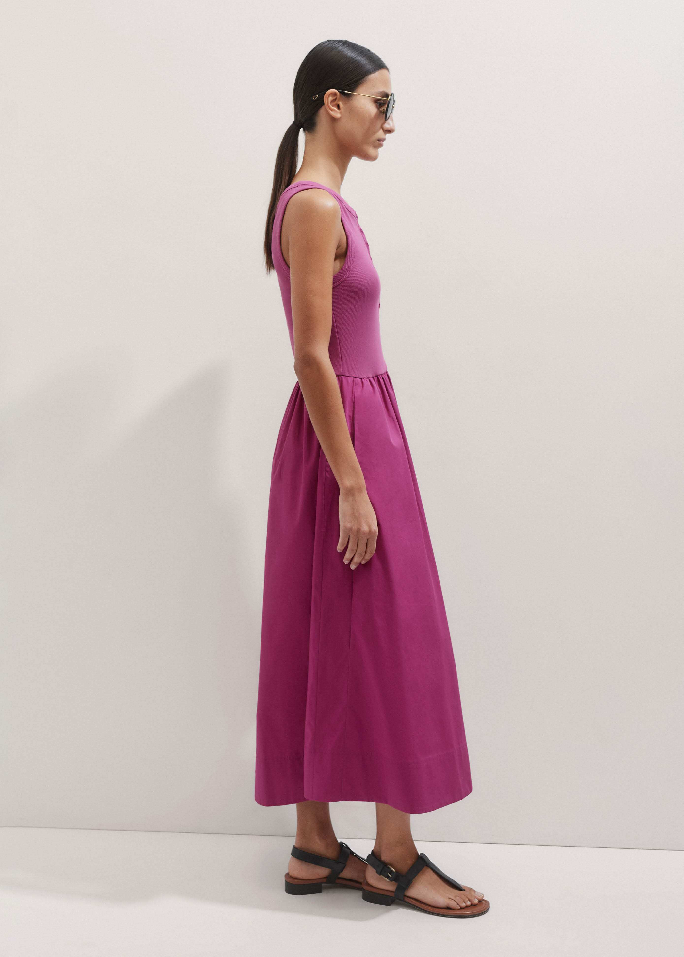 Button-Front Mixed Media Maxi Dress Mixed-Media Jersey | ME+EM US