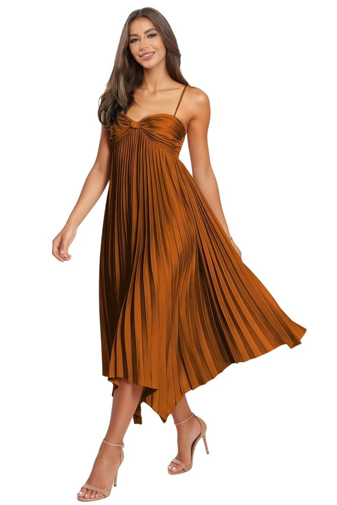 Satin Pleated Bridesmaid Dresses for Women Long Spaghetti Straps Sweetheart Formal Maternity Dres... | Amazon (US)
