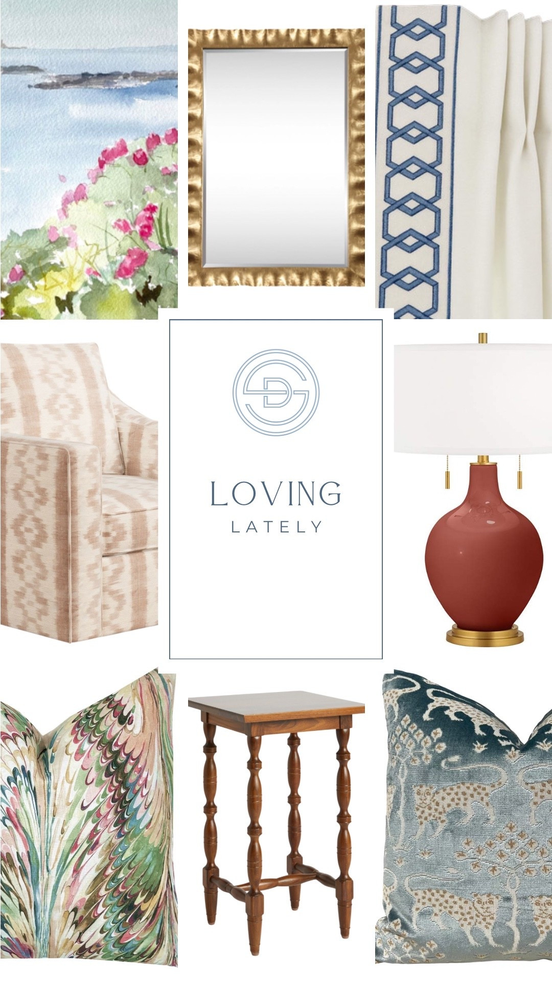 Loving these classic grandmillennial home decor finds - perfect for a classic colorful living room design. 

Etsy art, colorful landscape art, god accent mirror, curtains with trim, neutral accent chair, red lamp, colorful throw pillow, colorful accent pillow, wood side table 

#LTKFindsUnder100 #LTKHome #LTKSaleAlert