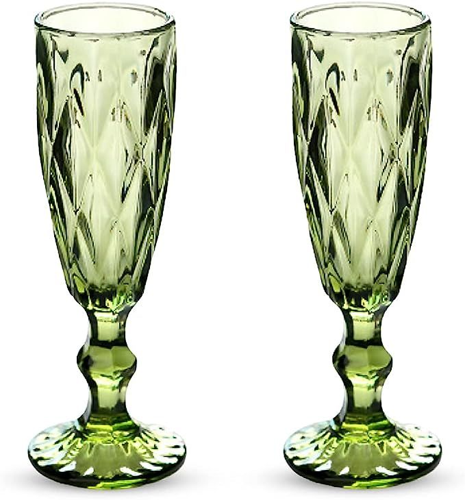 Amazon.com: HPDEAR Vintage Champagne Flutes 5 oz Crystal Goblet Wine Glasses Colors, Set of 2 /Se... | Amazon (US)