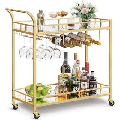 VASAGLE Bar Cart, Home Bar Serving Cart, Wine Cart, Wine Holders, for Kitchen, Dining Room, Gold,... | Target