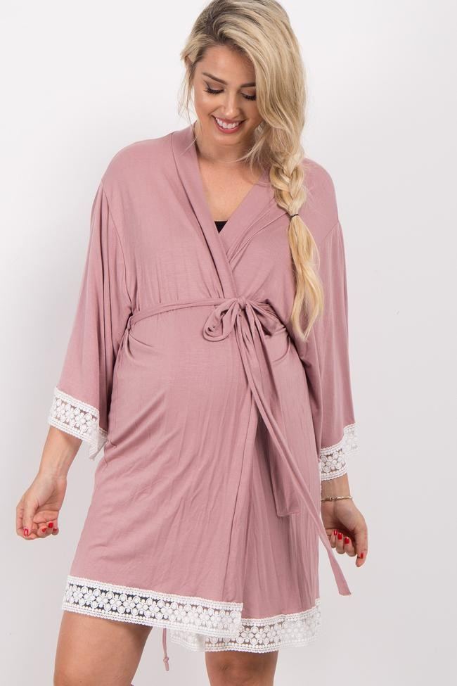 PinkBlush Mauve Crochet Trim Delivery/Nursing Maternity Robe | PinkBlush Maternity