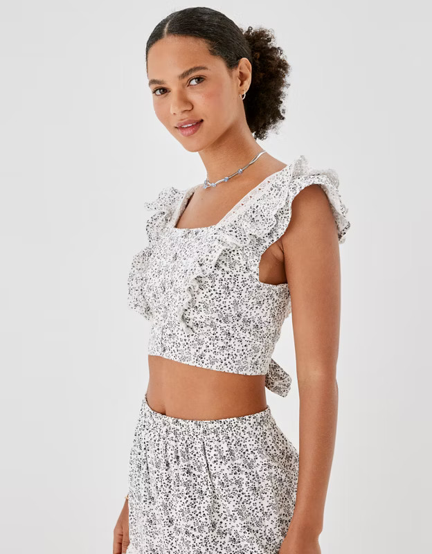 AE Low Back Flutter-Sleeve Blouse | American Eagle Outfitters (US & CA)