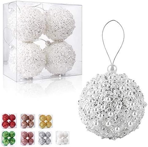 Amazon.com: 4.25" Christmas Ball Ornaments 4pc Set White Shatterproof Christmas Decorations Tree ... | Amazon (US)