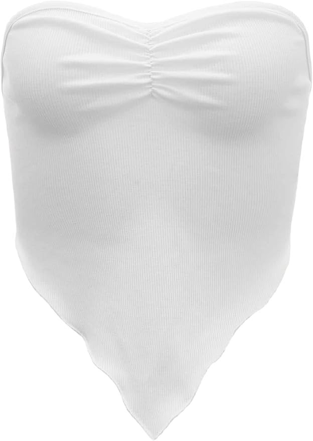 Verdusa Women's Strapless Ruched Front Asymmetrical Hem Crop Tube Top | Amazon (US)