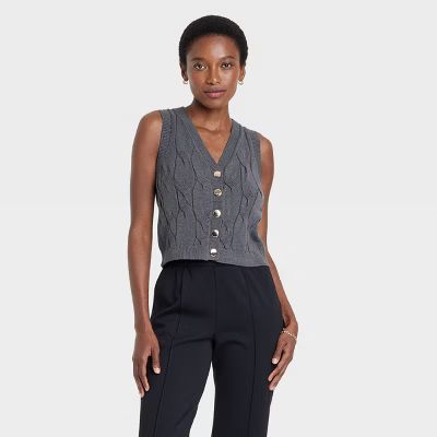 Women's Cabled Button-Down Vest - A New Day™ | Target