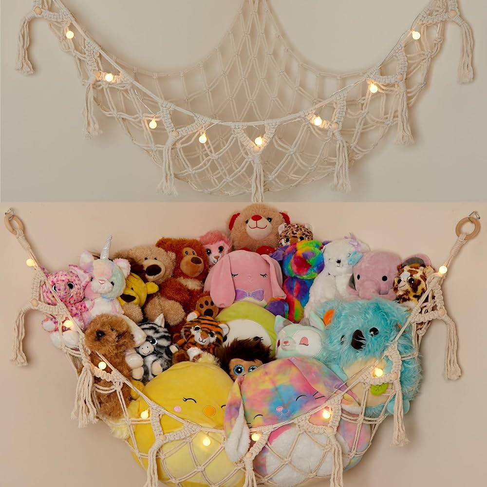Stuffed Animal Storage Macrame Hammock w/String Lights, Large - Boho Room Decor Toy Storage - Cor... | Amazon (US)