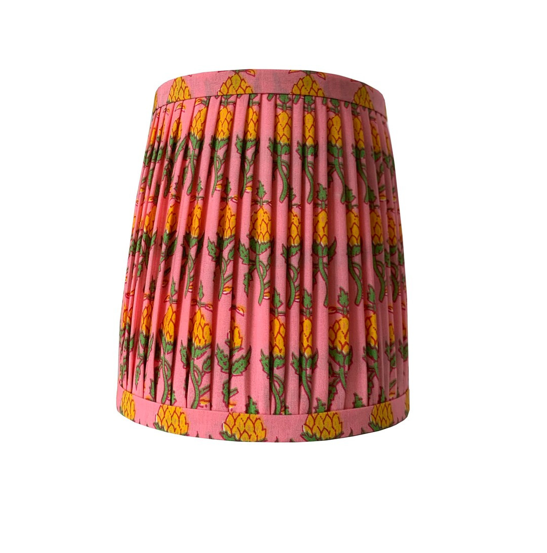 Floral Pleated Lampshade: Pink & Green Indian Block Print Sconce Shade - Etsy | Etsy (US)