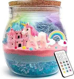 MAKE IT UP Terrarium Sand Art Arts and Crafts Kit for Kids LED Night Light Up & Remote Unicorn Bi... | Amazon (US)