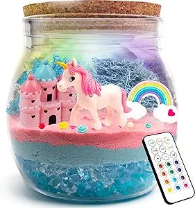 MAKE IT UP Terrarium Sand Art Arts and Crafts Kit for Kids LED Night Light Up & Remote Unicorn Bi... | Amazon (US)