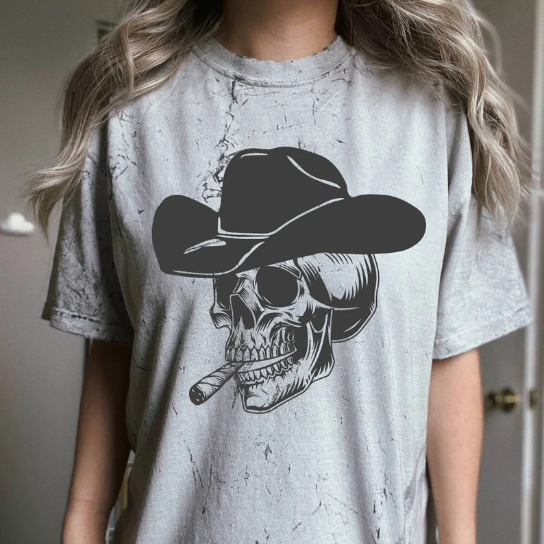 Cowboy Skull Shirt / Western Edgy Comfort Colors Tee / Nashville T-Shirt / Rodeo / Cowgirl Gift /... | Etsy (US)