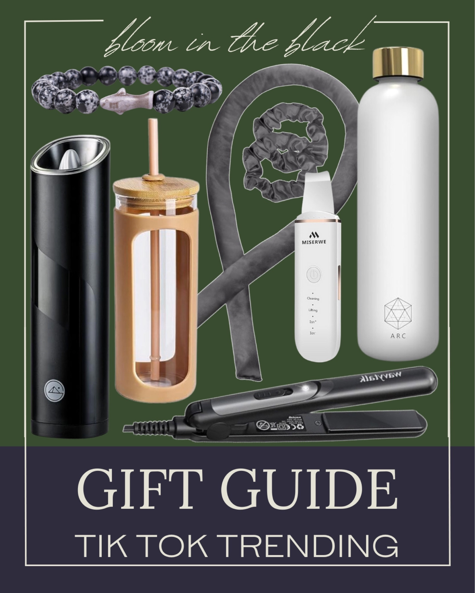 Gift guide full of fun TikTok trending products on Amazon. Heatless curls, glass water bottle, drinking glass with straw and lid

#LTKHoliday #LTKGiftGuide