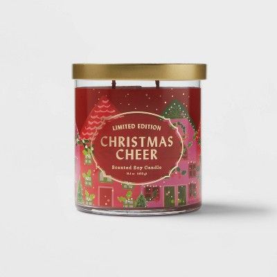 15.1oz Limited Edition Lidded Glass Jar 2-Wick Candle Christmas Cheer with Printed Scene Label - ... | Target