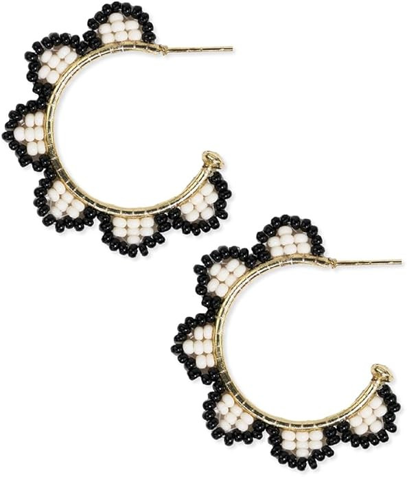 INK +ALLOY Boho Beaded Earrings for Women, Luna Seed Bead Scalloped Gold Hoops, Hypoallergenic Ha... | Amazon (US)