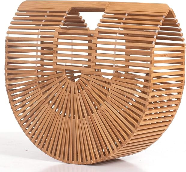 Women's Bamboo Handbag by Handmade Straw Bag,Tote Bamboo Purse Natural Basket Bag for Summer Beac... | Amazon (US)