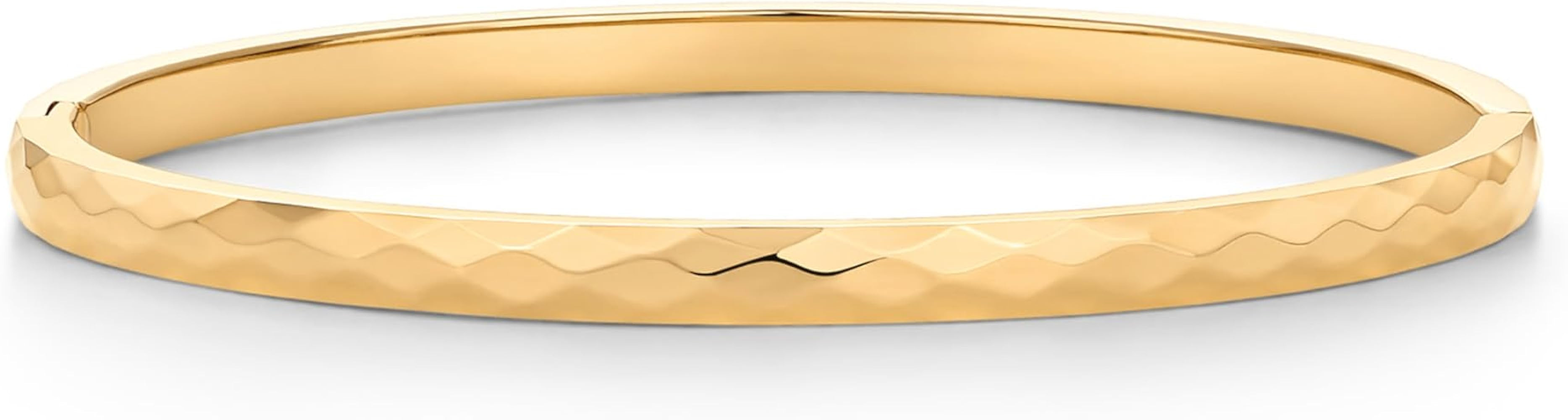 PAVOI 14K Gold Plated Waterproof Bangle Bracelets for Women | Stainless Steel Faceted Hammered Ba... | Amazon (US)