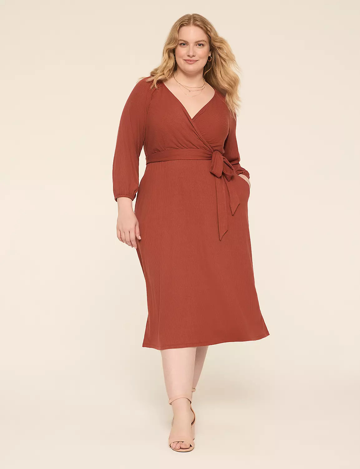 Rib Faux-Wrap Midi Dress | LaneBryant | Lane Bryant (US)