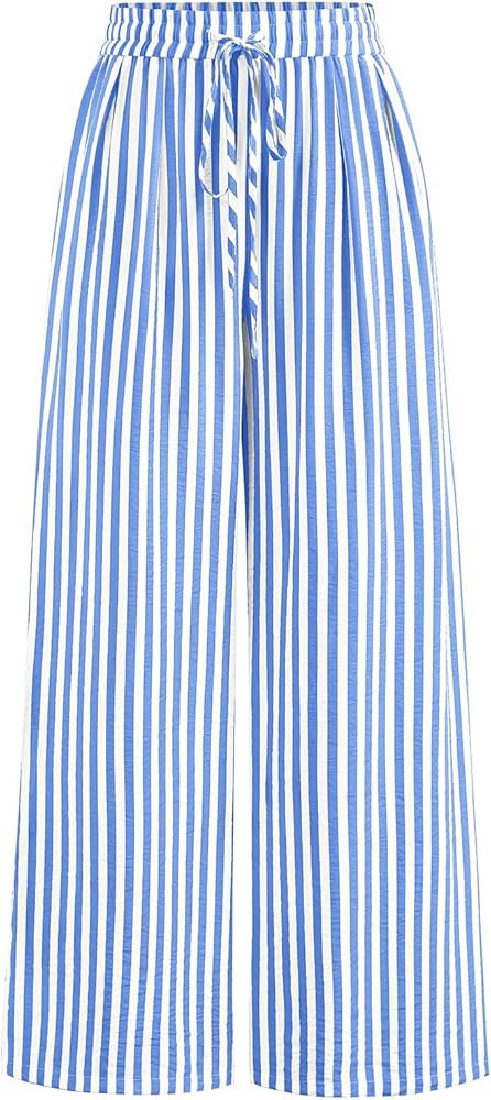 PRETTYGARDEN Womens Pants Elastic Waist Floral Lightweight Palazzo Pants for Women Casual Lounge ... | Amazon (US)