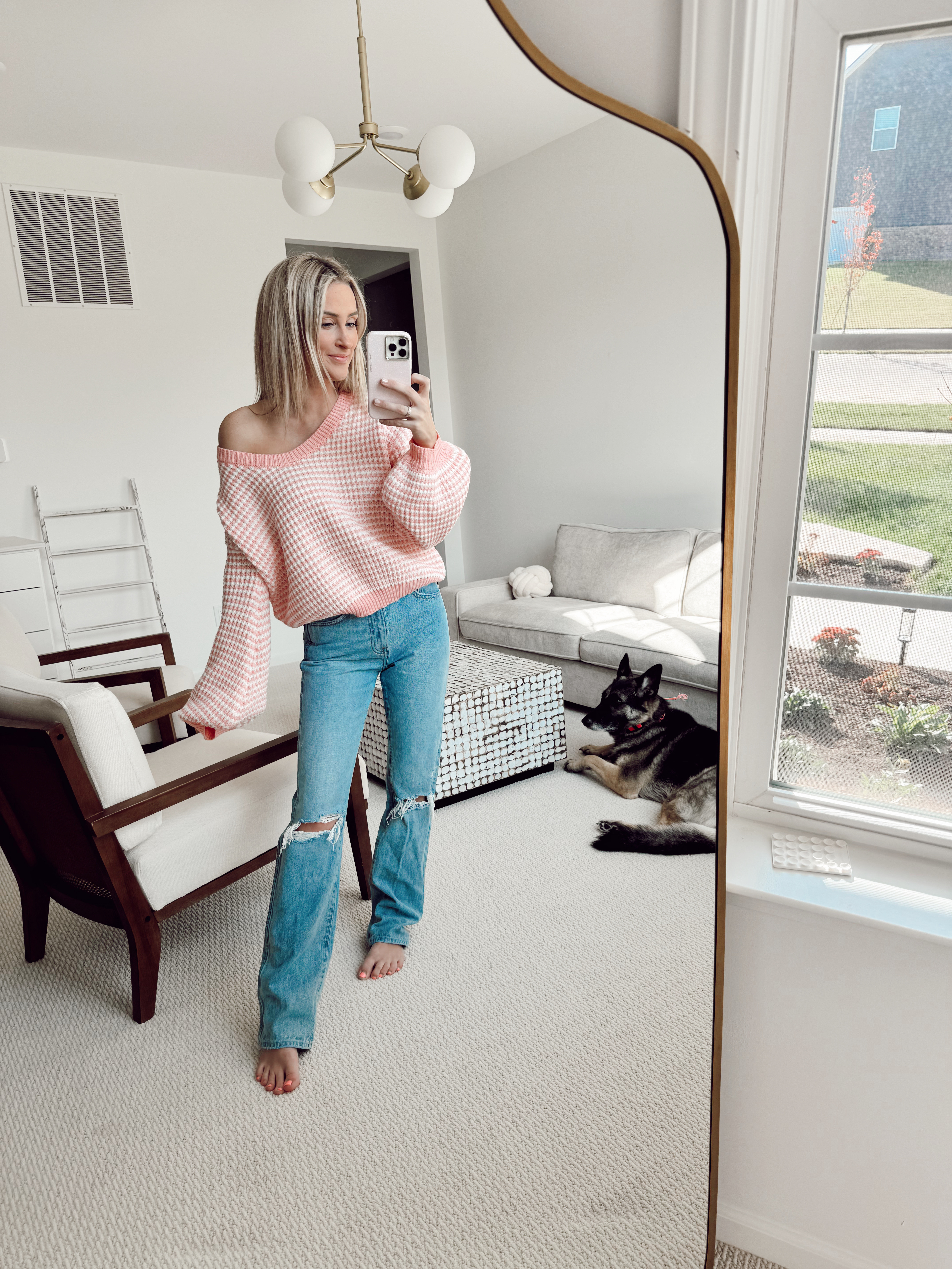 Pink sweater, waffle knit sweater, mom outfit, mom jeans, straight leg jeans, revolve, petal and pup 

#LTKStyleTip #LTKFindsUnder50 #LTKSaleAlert