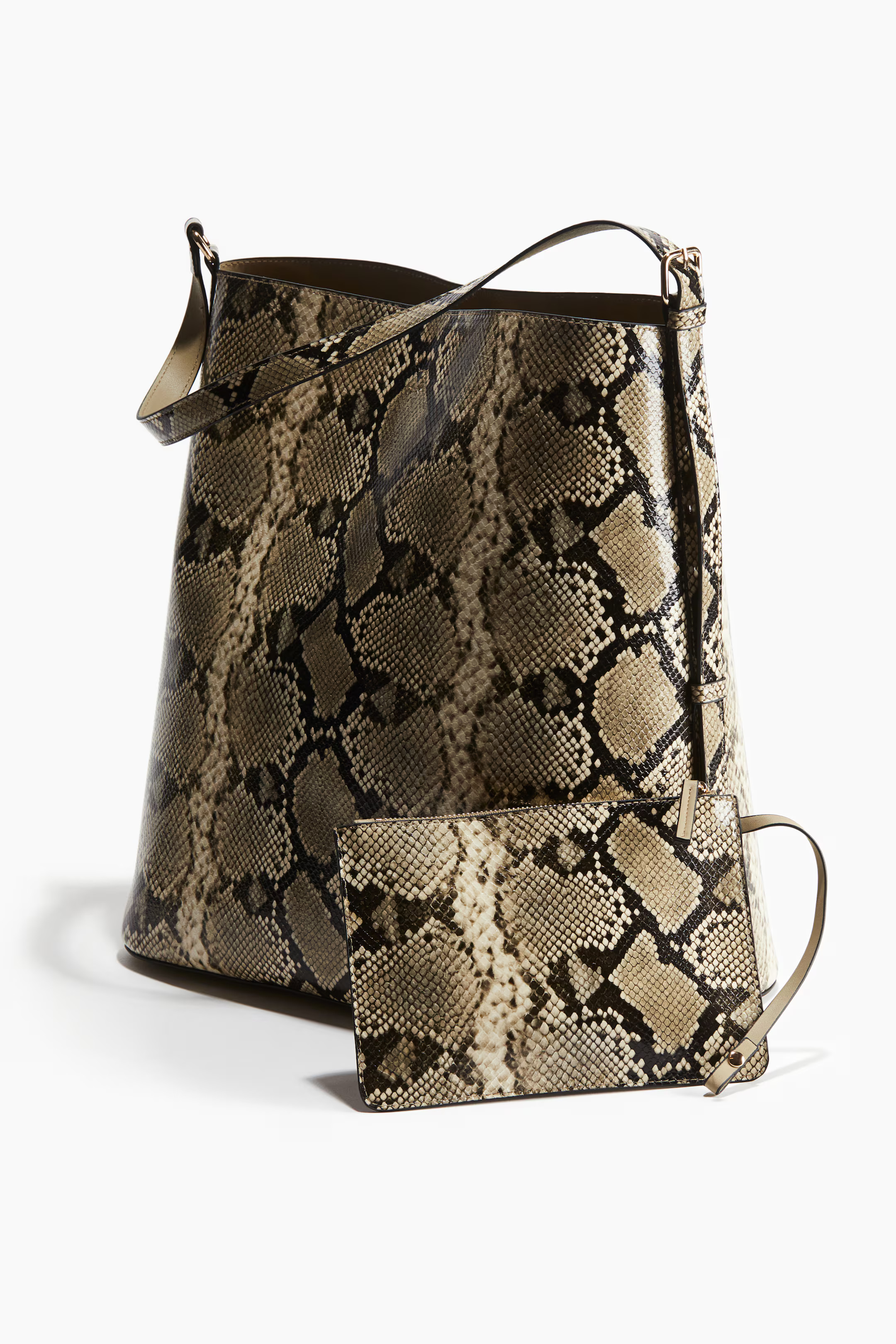 Tote bag with pouch - Beige/Snakeskin-patterned - Ladies | H&M GB | H&M (UK, MY, IN, SG, PH, TW, HK)