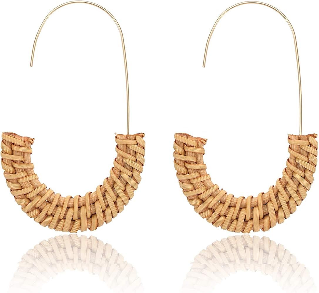 Rattan Earrings for Women Handmade Straw Wicker Braid Hoop Earrings Lightweight Wire Drop Dangle ... | Amazon (US)