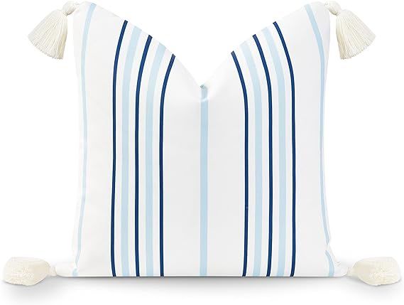Hofdeco Premium Coastal Hampton Style Patio Indoor Outdoor Throw Pillow Cover Only, 18"x18" Water... | Amazon (US)