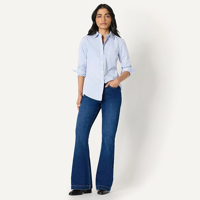 Amazon Essentials Women's Regular-Fit Stretch Poplin Button-Up Dress Shirt | Amazon (US)