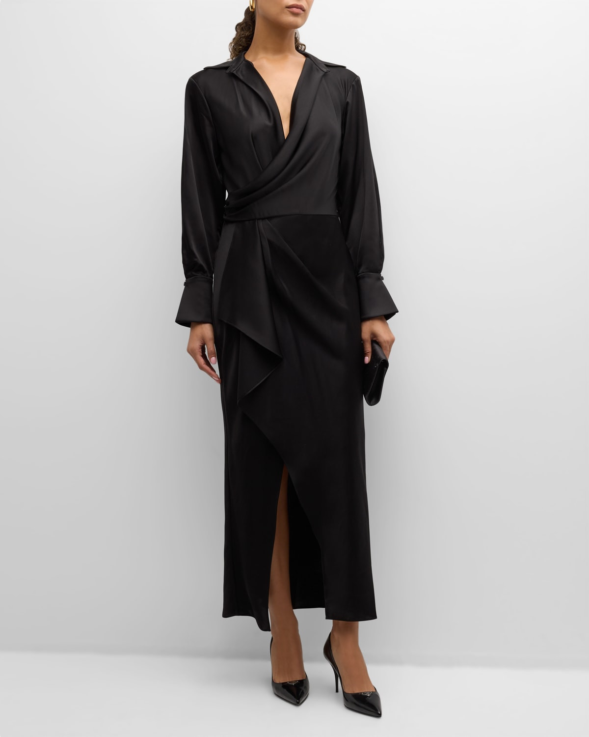 Talita Drape-Front Midi Dress | Neiman Marcus