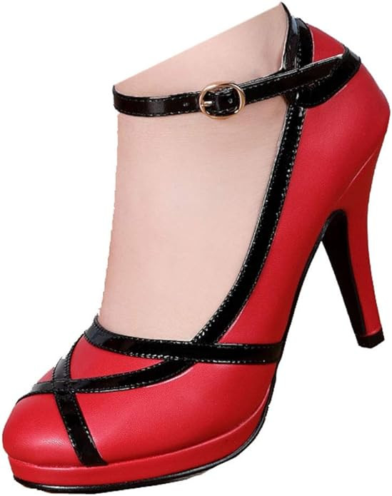 getmorebeauty Women's Vintage Retro Black and White Ankle Strappy Buckle Dress High Heels | Amazon (US)