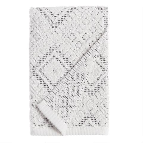 Zena Ivory And Black Diamond Honeycomb Hand Towel | World Market