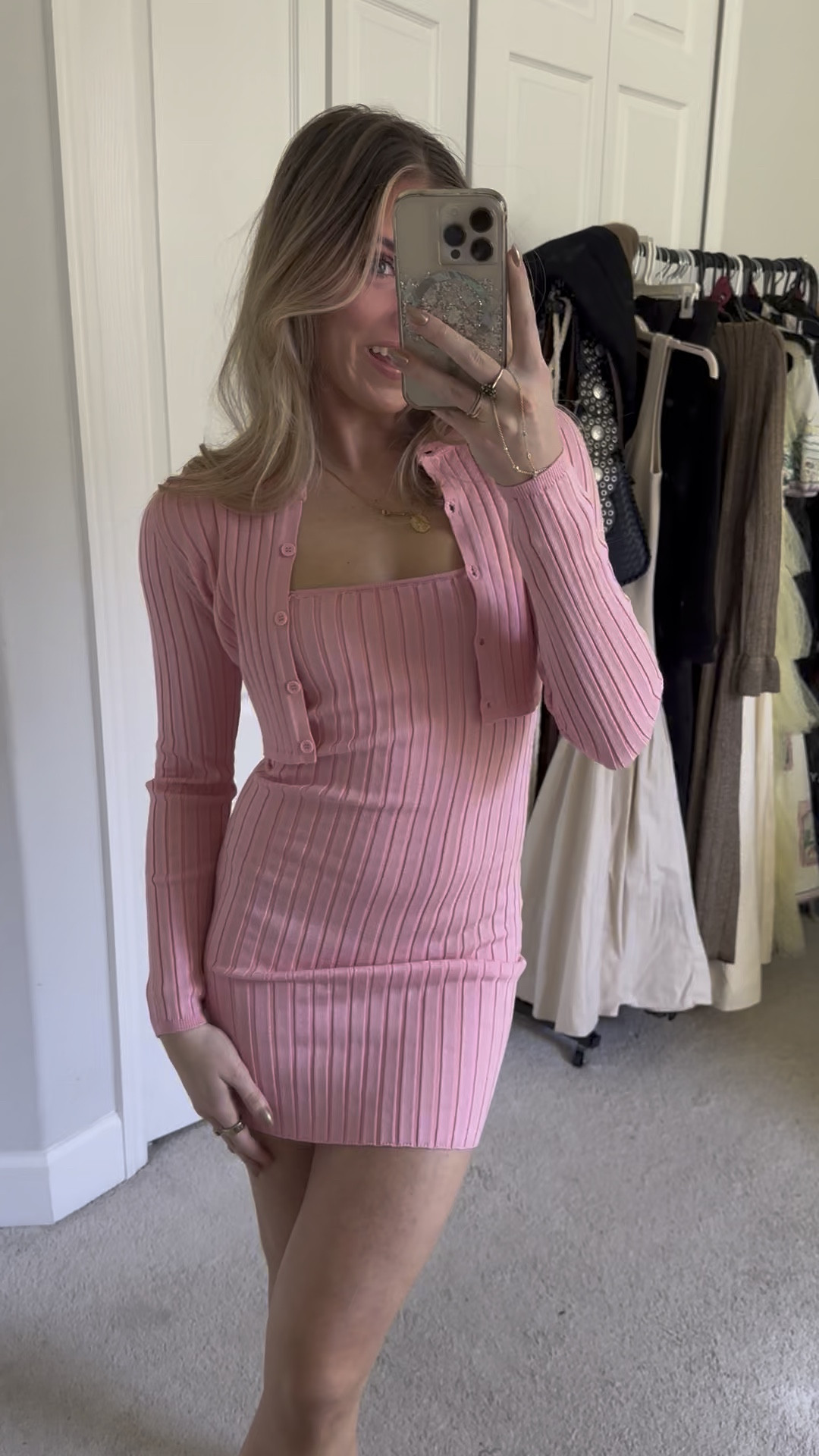 Forever 21 Haul! I wear size 25, XS, 5’4! The cutest valentine day outfit inspo, Valentine’s Day. A knit set featuring a ribbed construction, sweater dress with a straight-cut neckline and back, fixed cami straps, mini length, and bodycon silhouette, as well as a matching cardigan sweater with a round neckline, button-front closures, long sleeves, and cropped hem

#LTKSeasonal #LTKFindsUnder50 #LTKWatchNow