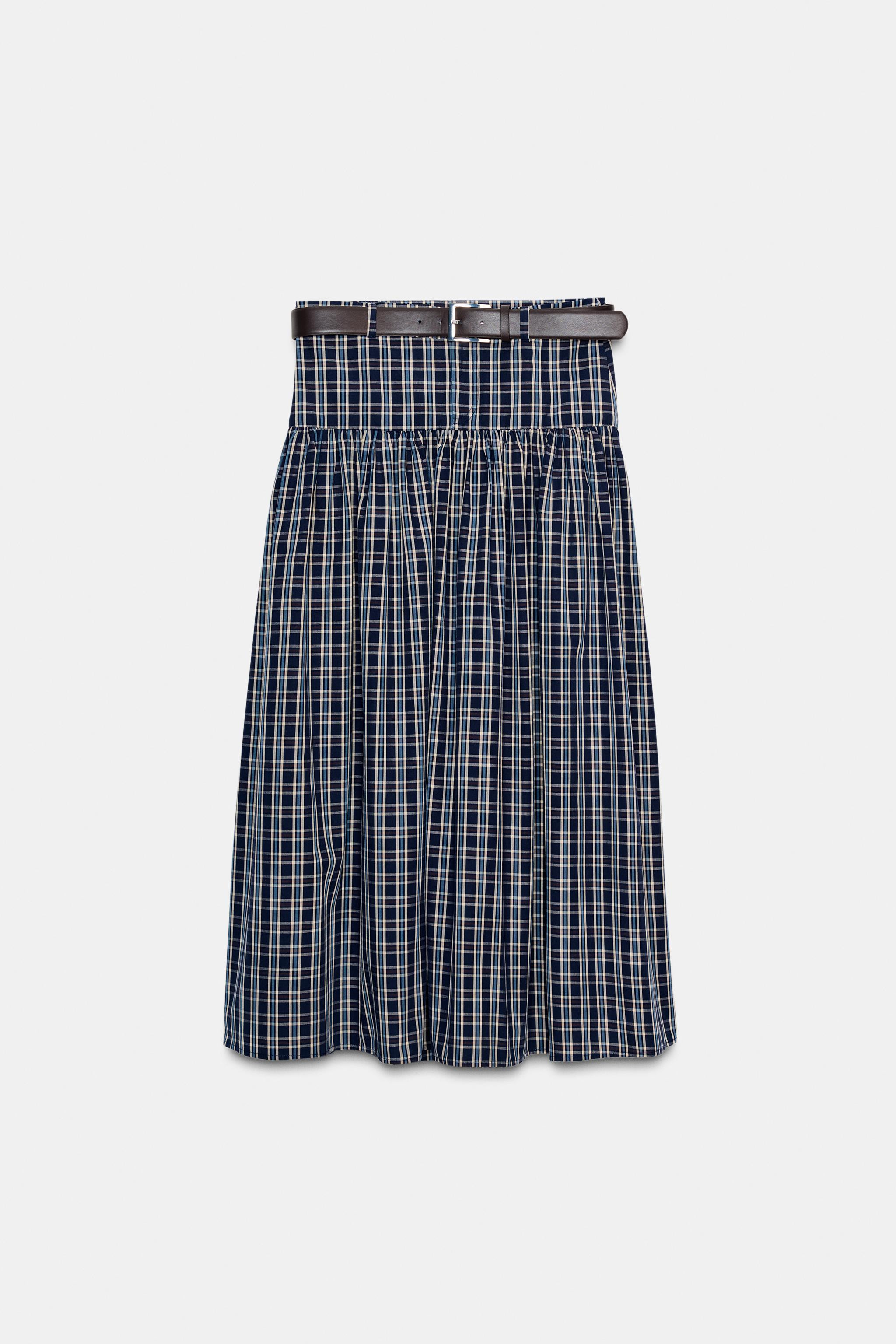 PLAID MIDI SKIRT WITH BELT | Zara US