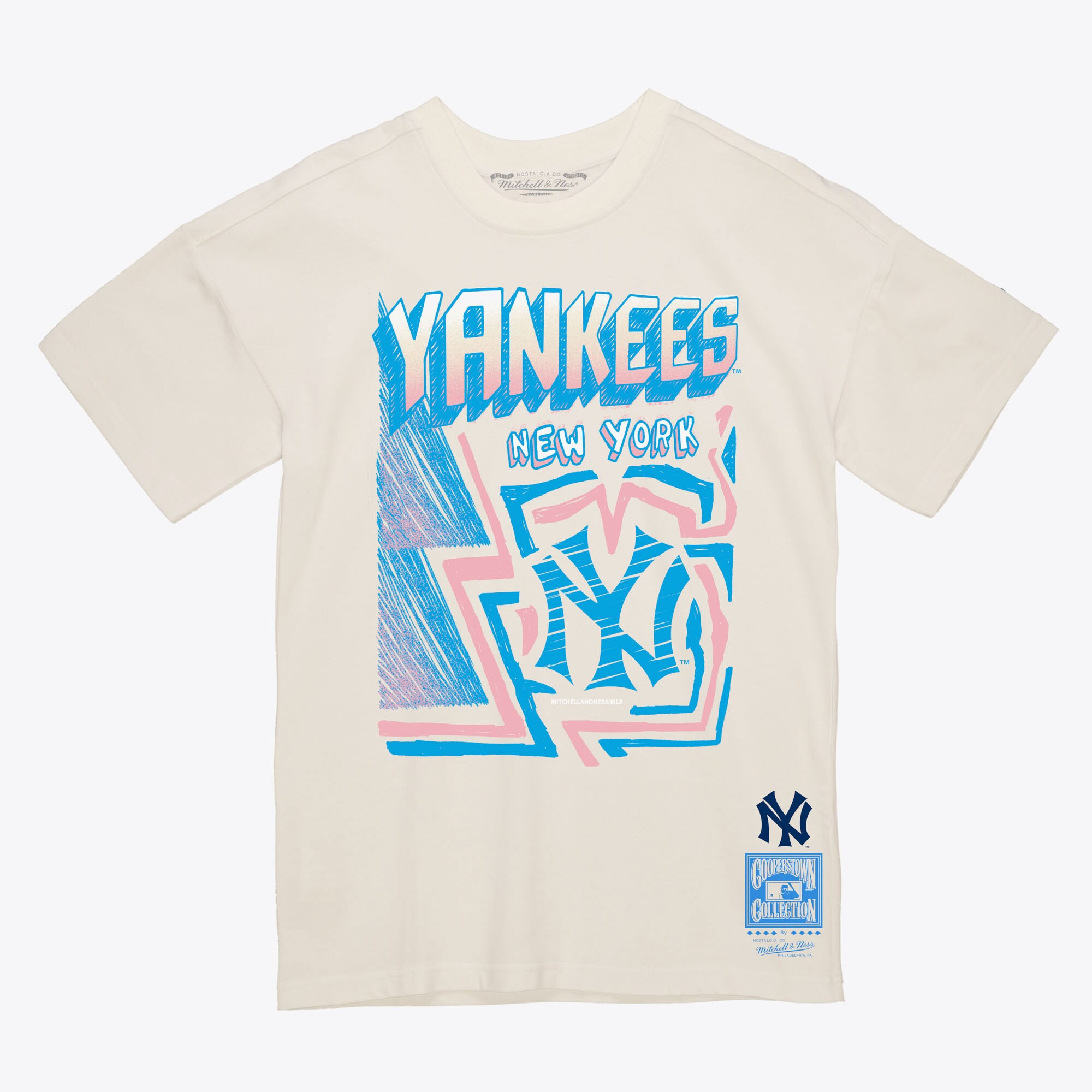 Men's Cream New York Yankees Sidewalk Sketch T-Shirt | Mitchell & Ness