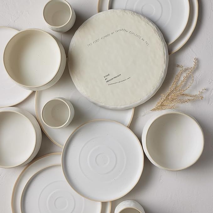 SHOSAI Stoneware 16-Piece Dinnerware Set, White Speckled | Amazon (US)