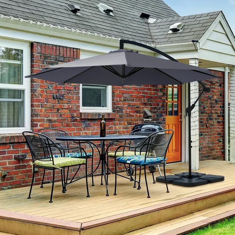 JUSTLET 10ft Heavy Duty Patio Hanging Offset Cantilever Patio Umbrella W/ Base Included, Gray | Walmart (US)