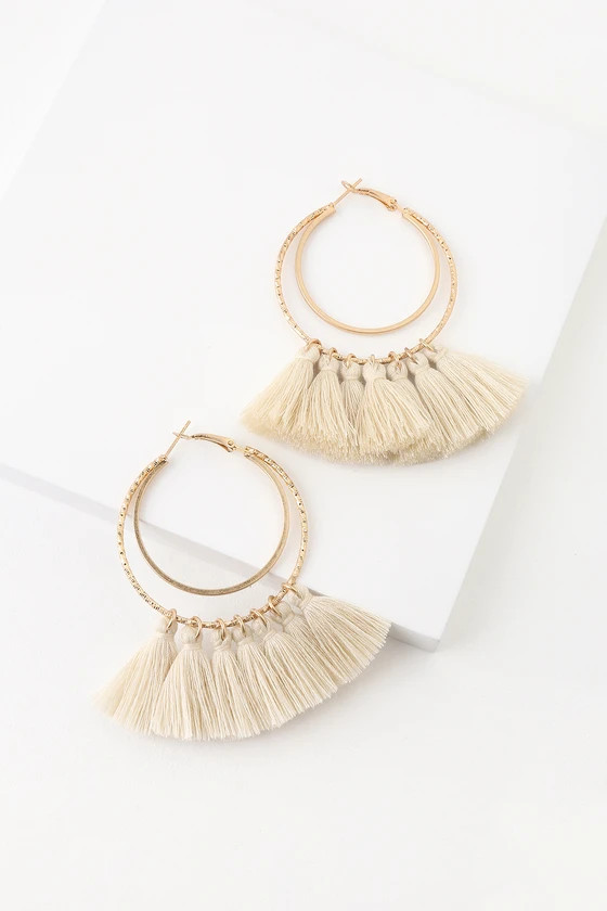 Lucky Love Gold and Ivory Tassel Hoop Earrings | Lulus (US)